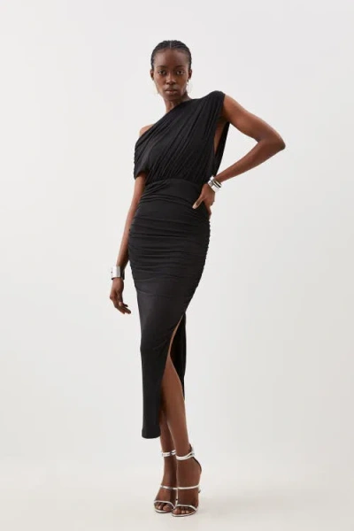 Karen Millen Asymmetric Neckline Maxi Dress In Black