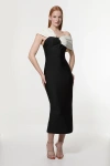 Karen Millen Asymmetric Strap Knit Midi Dress In Black