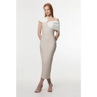 Karen Millen Asymmetric Strap Knit Midi Dress In Neutral