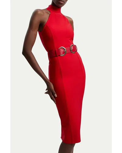 Karen Millen Bandage High Neck Buckle Trim Midi Dress In Red