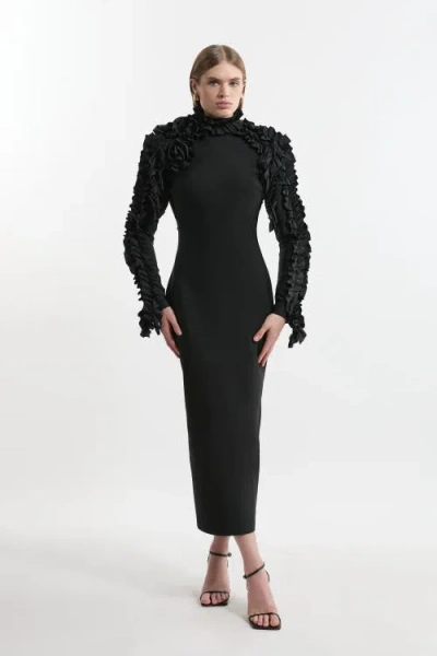 Karen Millen Bandage Rosette Midi Dress In Black