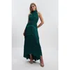 Karen Millen Beaded Halter Neck Woven Maxi Dress In Green