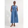 Karen Millen Belted Denim Midi Dress In Blue