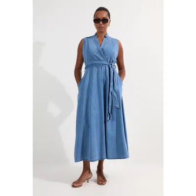 Karen Millen Belted Denim Midi Dress In Blue
