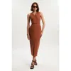 Karen Millen Belted Pencil Maxi Dress In Brown