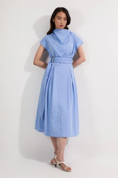 Karen Millen Belted Woven Midi Shirt Dress In Blue