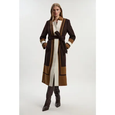 Karen Millen Brushed Wool Belted Midi Coat In Brown