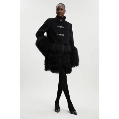 Karen Millen Brushed Wool Buckle Detail Short Coat In Black