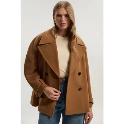 Karen Millen Brushed Wool Double Breasted Short Coat In Brown