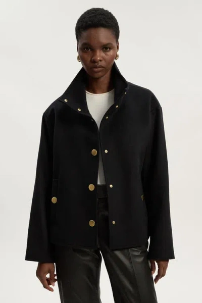 Karen Millen Brushed Wool Funnel Neck Tailored Coat In Black