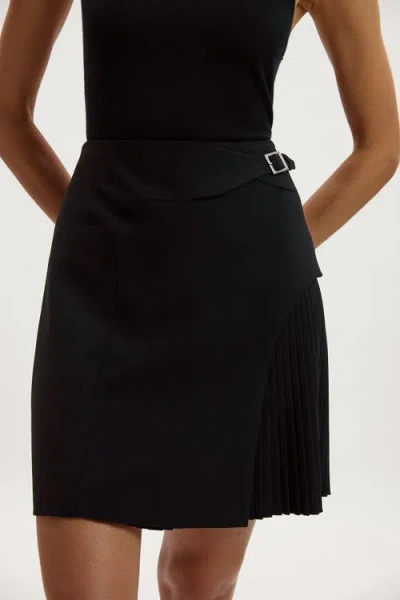 Karen Millen Buckle Pleated Mini Skirt In Black