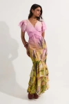 Karen Millen Button Through Ruffle Sleeve Maxi Dress In Multi