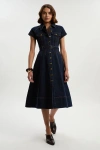 Karen Millen Button Up Belted Denim Midi Dress In Blue