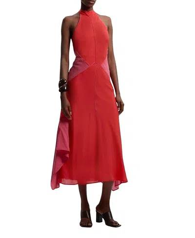 Karen Millen Colour Block Halter Midi Dress In Pink