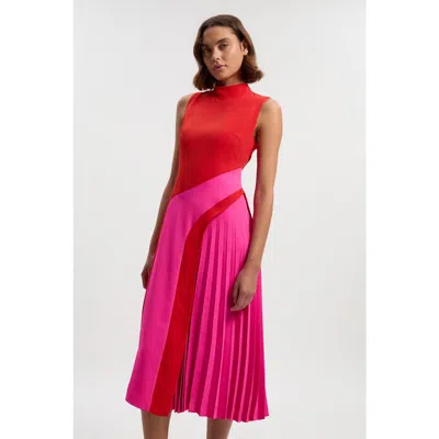 Karen Millen Colour Block High Neck Midi Dress In Multi