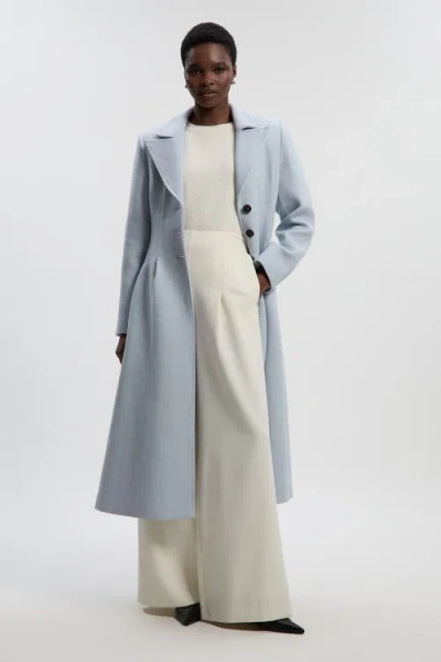 Karen Millen Corset Detail Full Skirted Maxi Coat In Blue