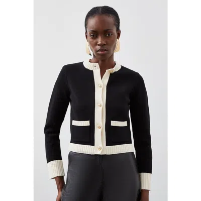 Karen Millen Cotton Cropped Knit Boxy Cardigan In Black