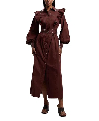 Karen Millen Cotton Studded Maxi Shirt Dress In Brown