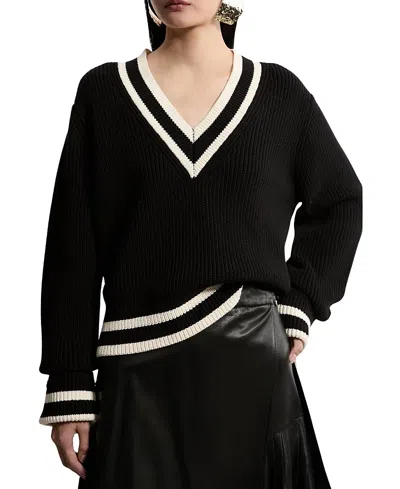 Karen Millen Cotton V-neck Knit Boxy Jumper In Black