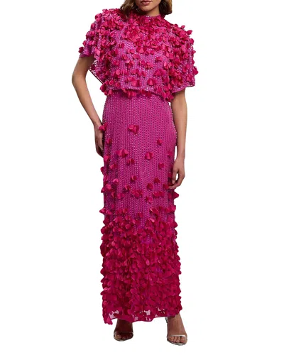 Karen Millen Crystal Applique Angel Sleeve Maxi Dress In Pink