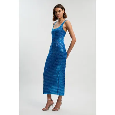 Karen Millen Crystal Embellished Jersey Midi Dress In Blue