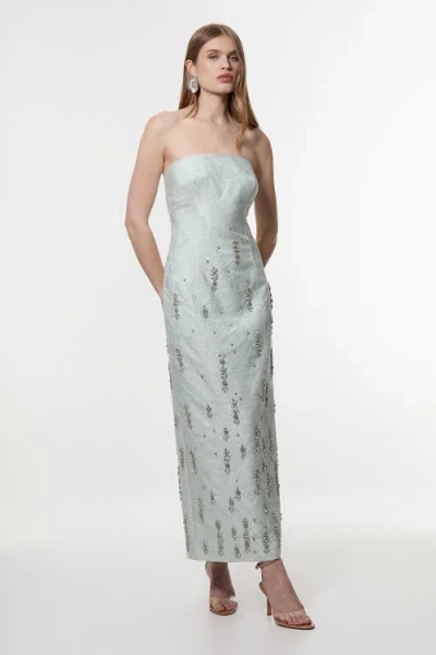 Karen Millen Crystal Embellished Strapless Midi Dress In Green