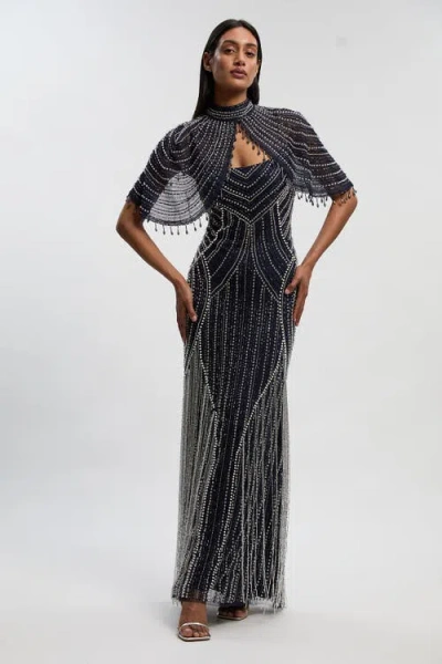 Karen Millen Crystal Maxi Dress In Blue