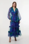 Karen Millen Dark Floral Plunge Maxi Dress In Blue