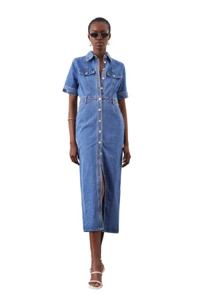 Karen Millen Denim Midi Shirt Dress In Blue