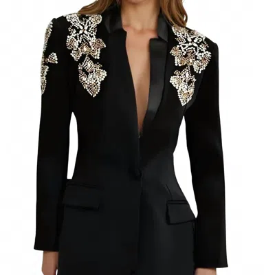 Karen Millen Diamond Beaded Stand-collar Blazer Jacket In Black