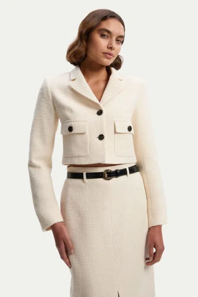 Karen Millen Double Button Tweed Cropped Jacket In White