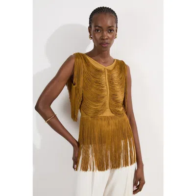 Karen Millen Draped Fringe Knitted Top In Gold