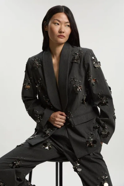Karen Millen Embellished Single-breasted Blazer In Black