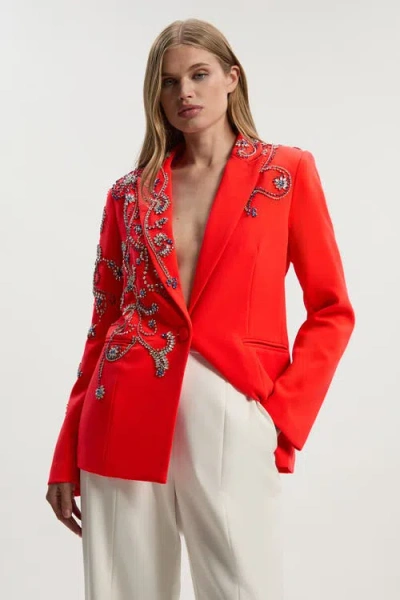 Karen Millen Embellished Single Breasted Blazer In Red