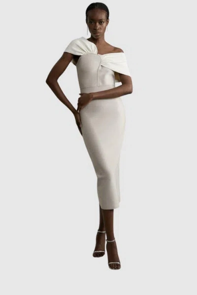 Karen Millen Asymmetric Strap Knit Midi Dress In Neutral