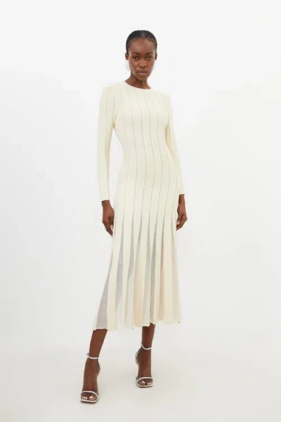 Karen Millen Filament Full Skirt Knit Midi Dress In White