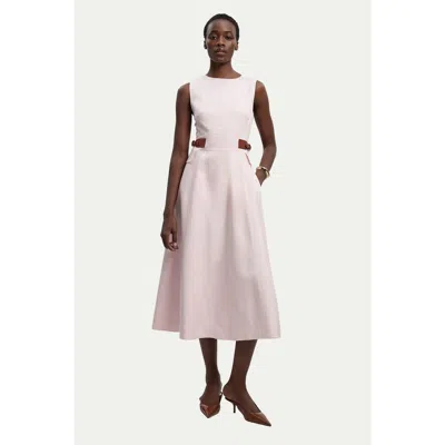 Karen Millen Fitted Belt Crew Neck Midi Dress In Multi