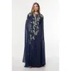 Karen Millen Floral 3d Cape Sleeve Maxi Dress In Blue