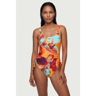 Karen Millen Floral Beaded Swimsuit In Orange