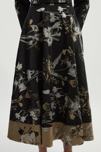 Karen Millen Floral Jacquard Tailored Full Midi Skirt In Black