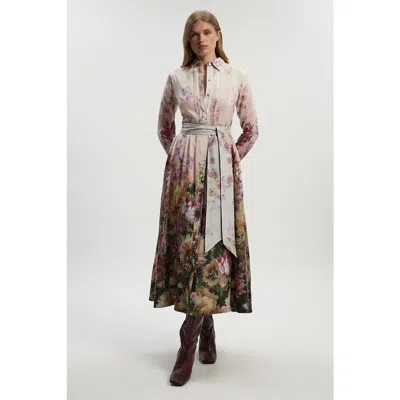 Karen Millen Floral Long Sleeve Woven Maxi Dress In Pink