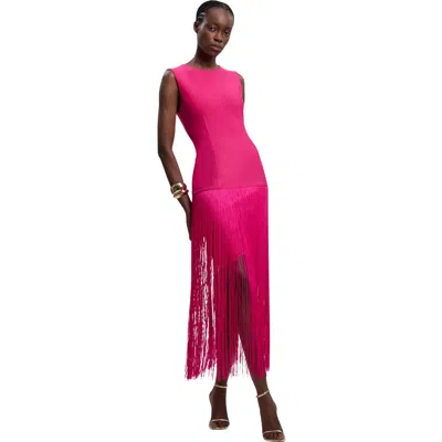 Karen Millen Form Fit Bandage Tassel Hem Mini Dress In Pink