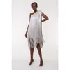 Karen Millen Fringe Mini Knit Dress In Silver