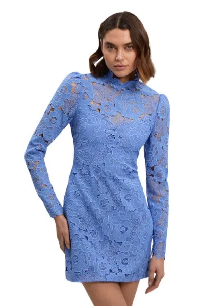Karen Millen Guipure Lace High Neck Woven Mini Dress In Blue
