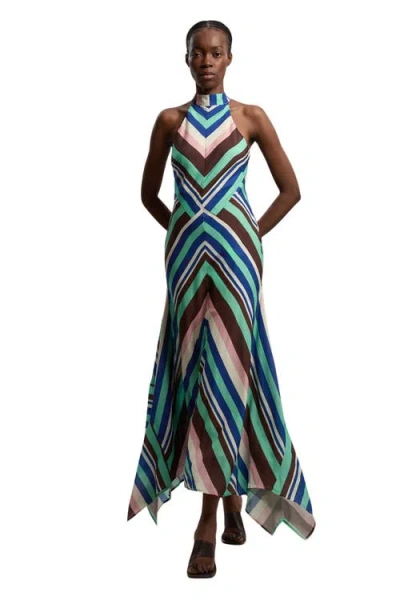 Karen Millen Halter Neck Fit & Flare Maxi Dress In Green