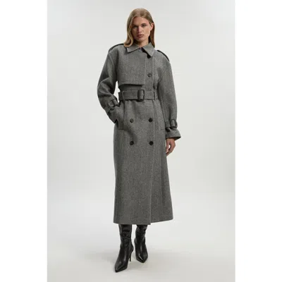 Karen Millen Herringbone Tailored Maxi Coat In Gray