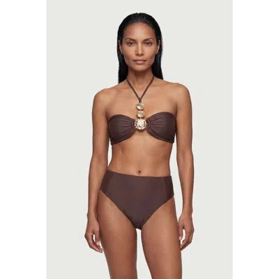 Karen Millen High Waist Bikini Bottoms In Brown