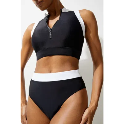 Karen Millen High Waist High Cut Bikini Bottoms In Black