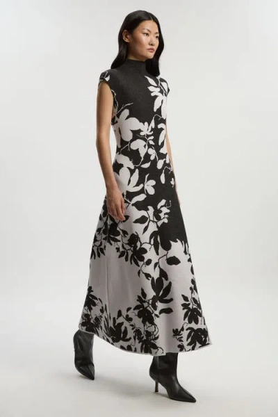 Karen Millen Jacquard Floral Knitted Maxi Dress In Black