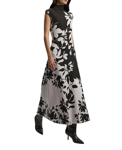 Karen Millen Jacquard Floral Knitted Maxi Dress In Black